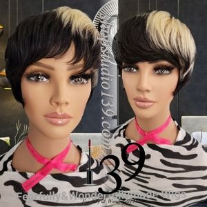 100% human hair pixie wig with highlights